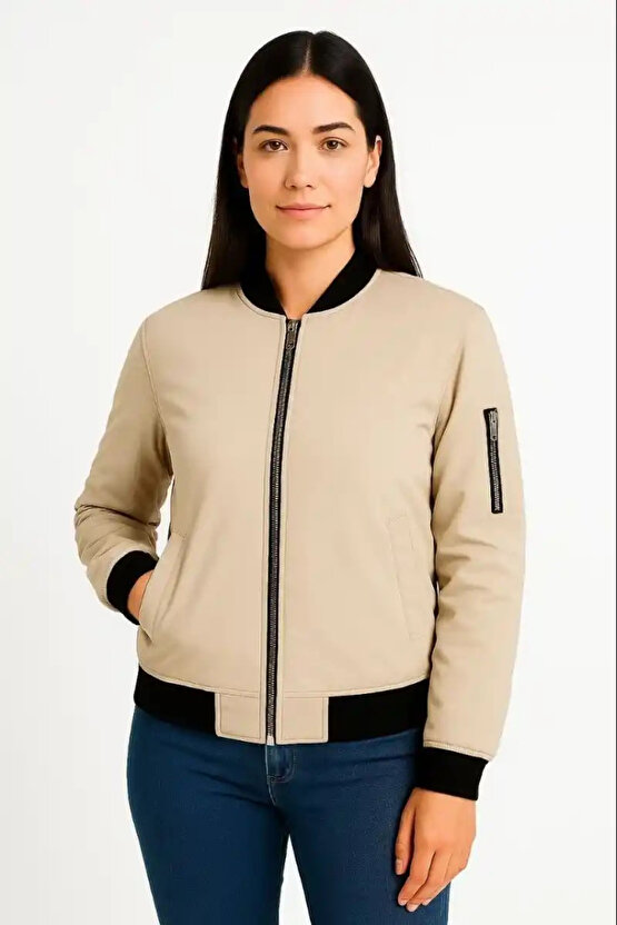 Kadın Bomber Mont Ceket – Fermuarlı, Kapitone İçi Astarlı, Su İtici Kumaş, Regular Fit, Yandan Cepli