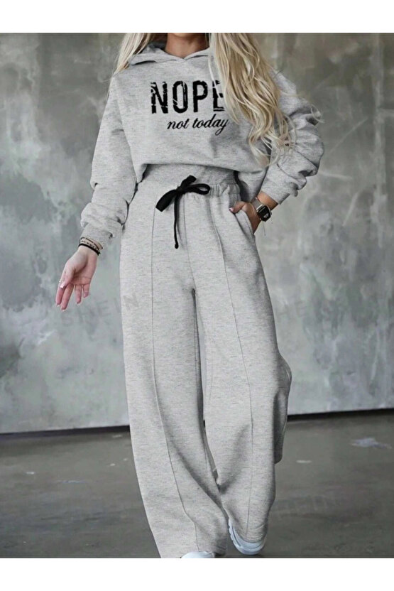 Kadın Uzun Kollu Nope Baskılı Beli Ribanalı Ikili Takım