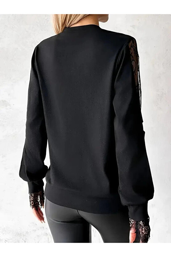 MDB Kadın Uzun Kollu Damla Detaylı Viskon Iki Iplik Bluz