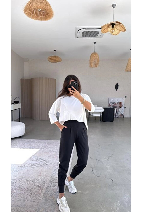 Kadın Scuba Modal Paça Manşet Pileli Pantolun