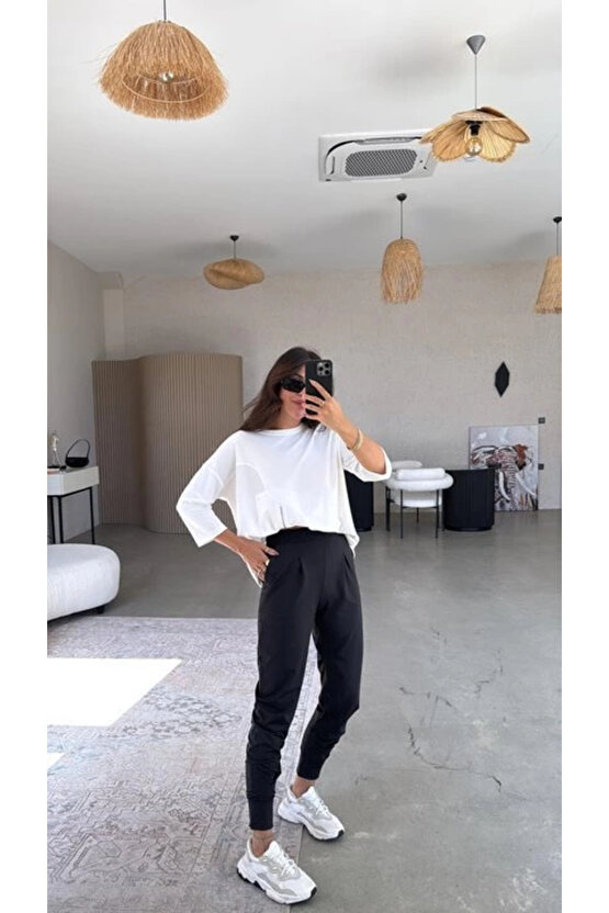 Kadın Scuba Modal Paça Manşet Pileli Pantolun