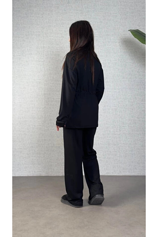 Kadın Uzun Kollu Yaka Ve Büzgü Detay Tunik Ve Pantolon Ikili Takım