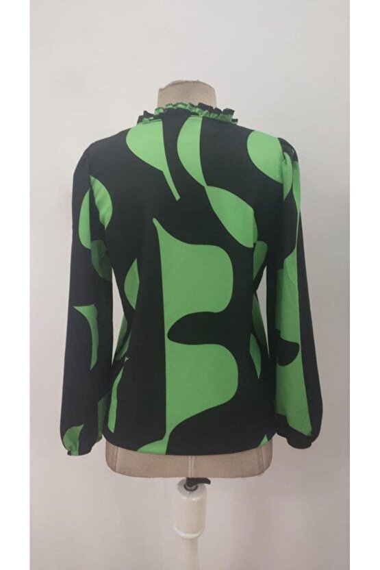 Kadın Uzun Kollu V Yakalı Desenli Modal Bluz