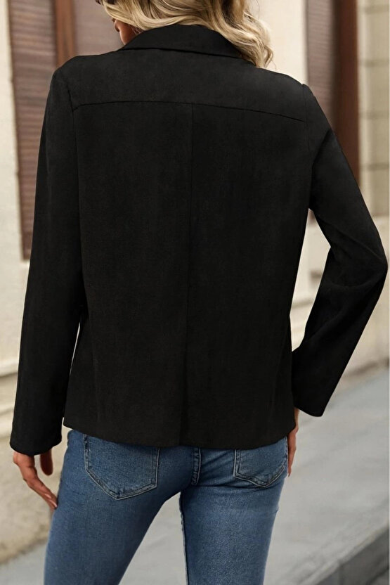 Kadın Uzun Kollu önü Açık Yakalı Süet Ceket