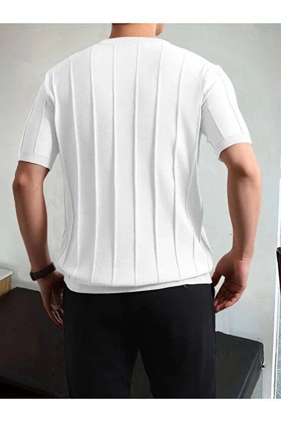 MDB Erkek Kısa Kollu Bisiklet Yaka çizgili Triko Tshirt