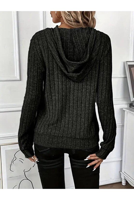 Kadın Uzun Kollu Kapşonlu Bağcıklı şardonlu Kaşkorse Bluz