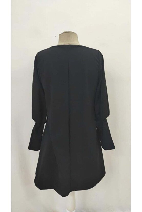 Kadın Uzun Kollu V Yakalı Kısa Ithal Krep Elbise