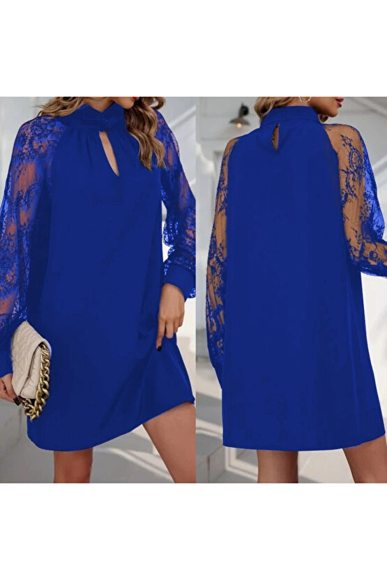 Kadın Uzun Kollu Damla Detaylı Sandy Mini Elbise