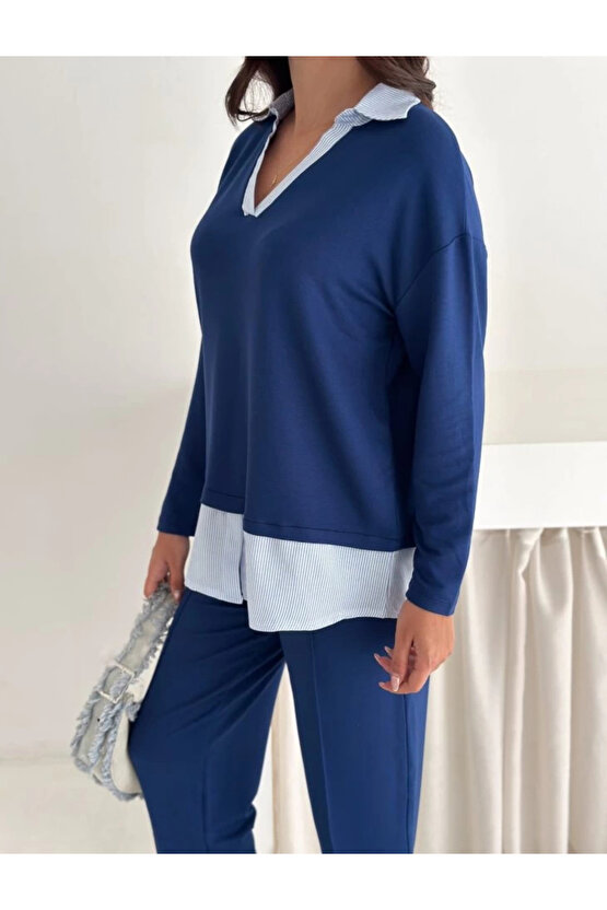 Polo Yaka Gömlekli Salaş Balon Pantolunlu ıkılı Takım