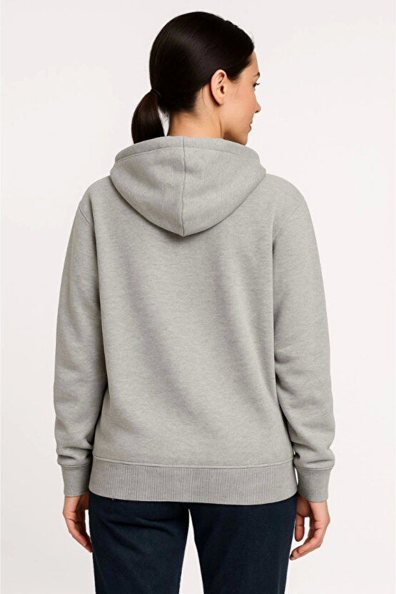 EQURİ Üç İplik Kapüşonlu Tam Fermuarlı Kanguru Çepli SweatShirt Hoodie - Gri