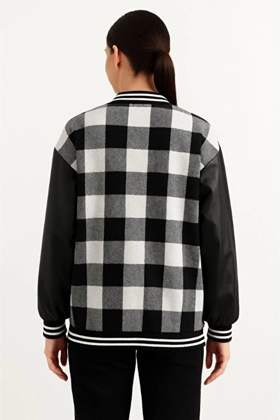 Kolları Suni Deri Içi Astarlı Oduncu Kolej Içi Ceket - Gri