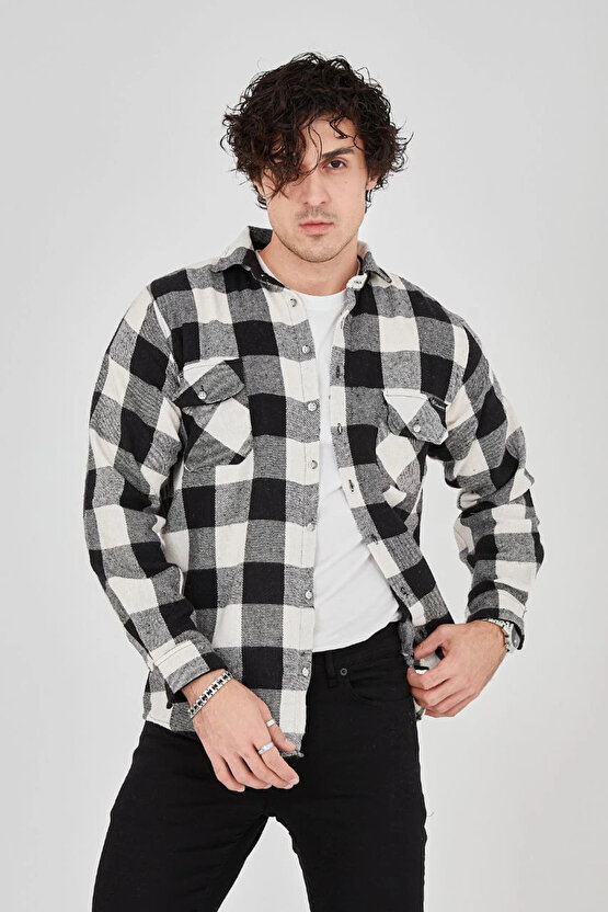 Erkek Oduncu Gömlek – Uzun Kollu, Şardonlu Kumaş, Kareli Desen, Regular Fit, Manşetli, Çift Cepli, R