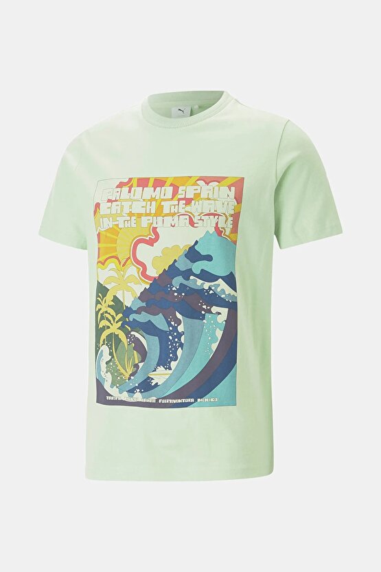 Palomo Relax Kalıp Mint Bisiklet Yaka Baskılı Erkek T-Shirt