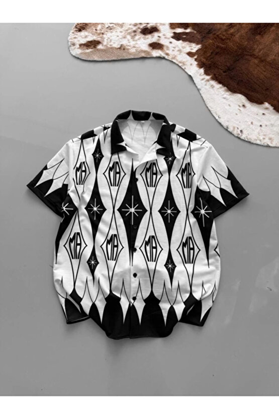 MDB Erkek İki İplik Kumaş Dijital Baskılı Gömlek iyah