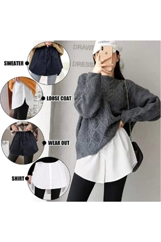 Lastikli Düğmeli Kurtarıcı Gömlek Altı Eteklik -Beyaz