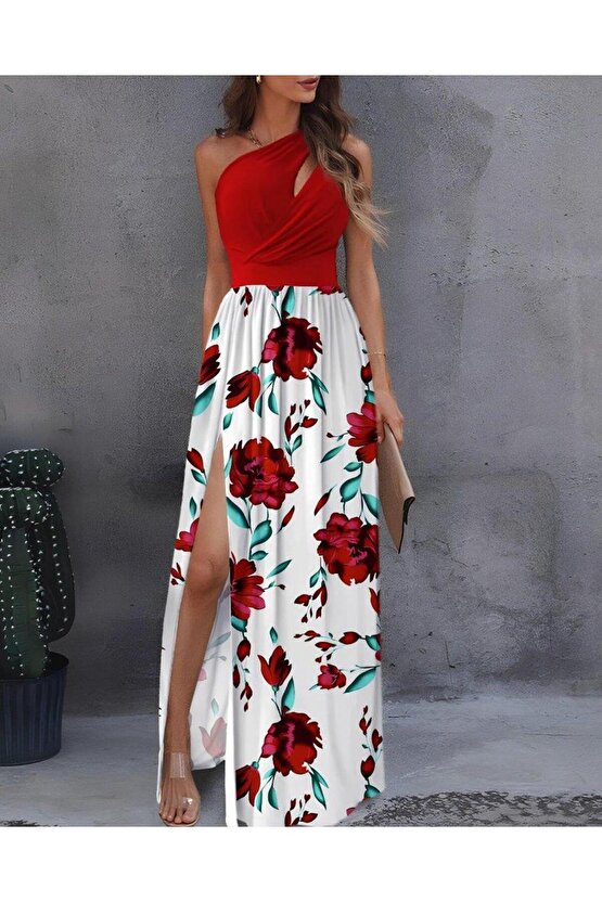 Kadın Tek Omuzdan Askılı Damla Detaylı üst Dalgıç Alt Süprem Maxi Elbise