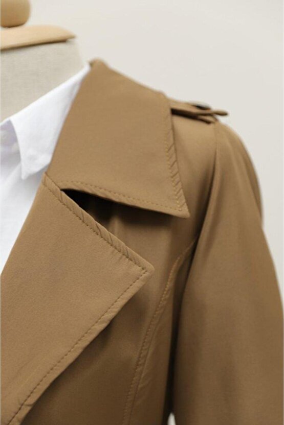 Astarlı Kemerli Trenckot Taba