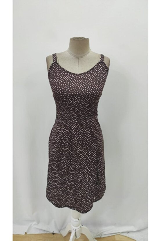 Kadın Askılı V Yakalı Beli Lastikli Yırtmaçlı Süprem Midi Elbise