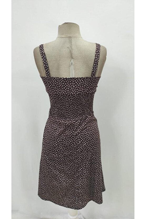 Kadın Askılı V Yakalı Beli Lastikli Yırtmaçlı Süprem Midi Elbise