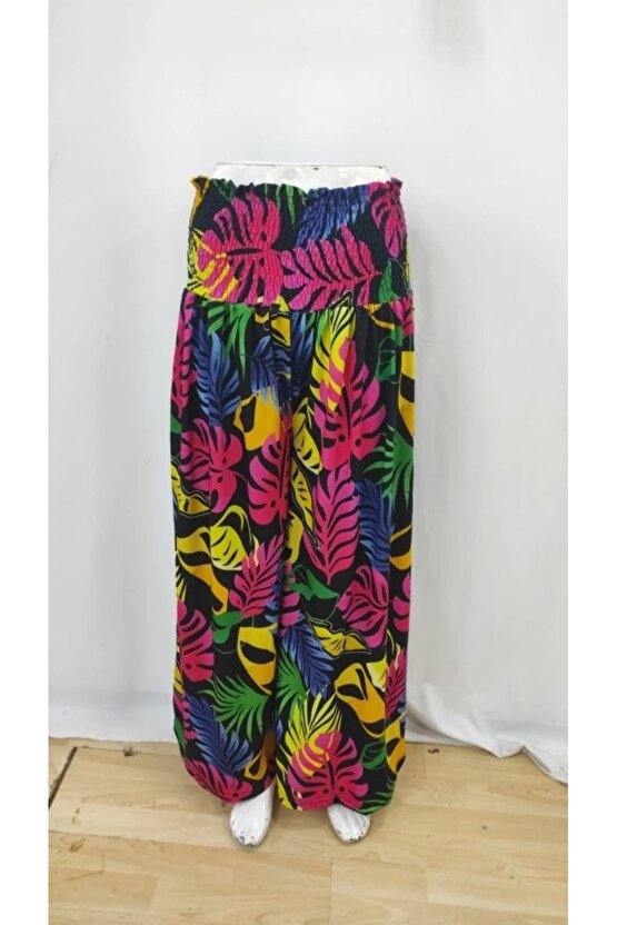 Kadın Yüksek Bel Lastikli Desenli Süprem Pantolon