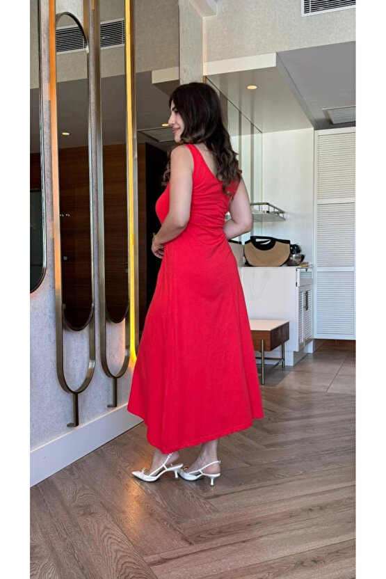 MDB Kadın Askılı Yuvarlak Yakalı Viskon Elbise
