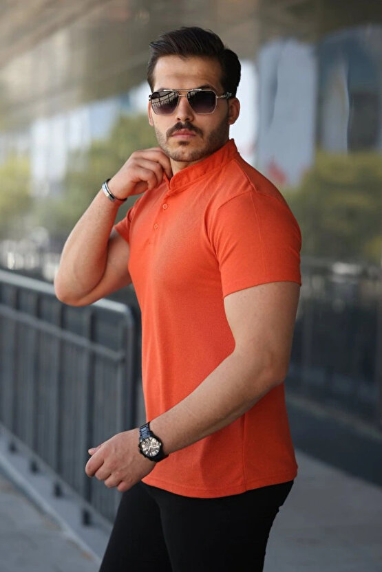 Erkek Hakim Yaka Dokuma Pamuklu Kumaş Kısa Kollu Tişört