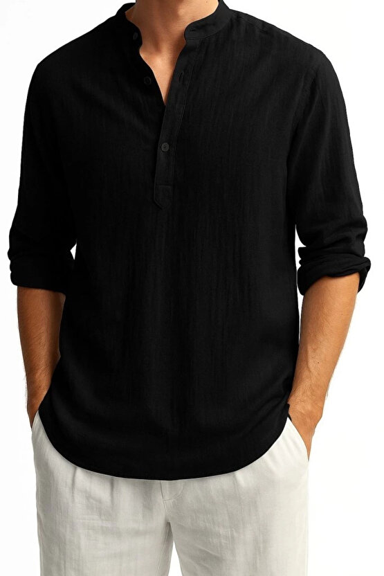 MDB Erkek Uzun Kollu Hakim Yaka Düğmeli Erkek Müslim Gömlek