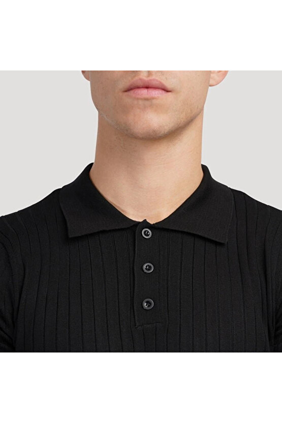 Erkek Kısa Kollu Yakalı Yakadan Düğmeli Triko Bluz