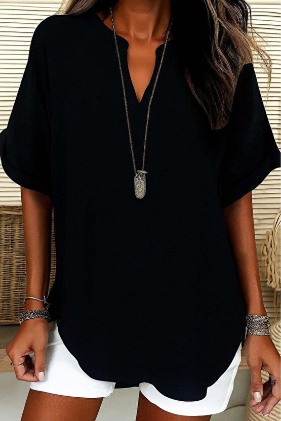 Kadın Kısa Kollu V Yakalı Aerobin Bluz