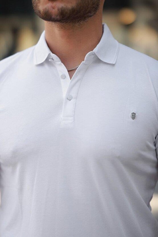 Erkek Yakalı Arma Detaylı Kısa Kollu Tişört