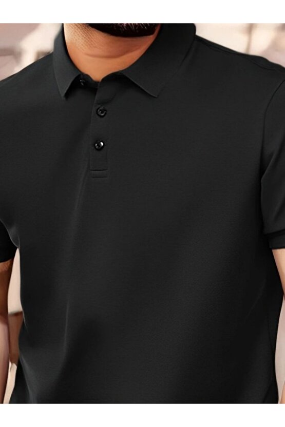 EQURİ Erkek Kısa Kollu Yakalı Viskon Iki Iplik Erkek Tişört