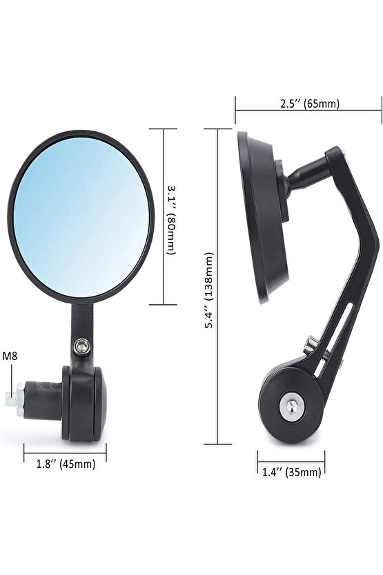 Modifiye Gidon Bağlantılı Oval Ayna Tk Siyah Cafe Racer