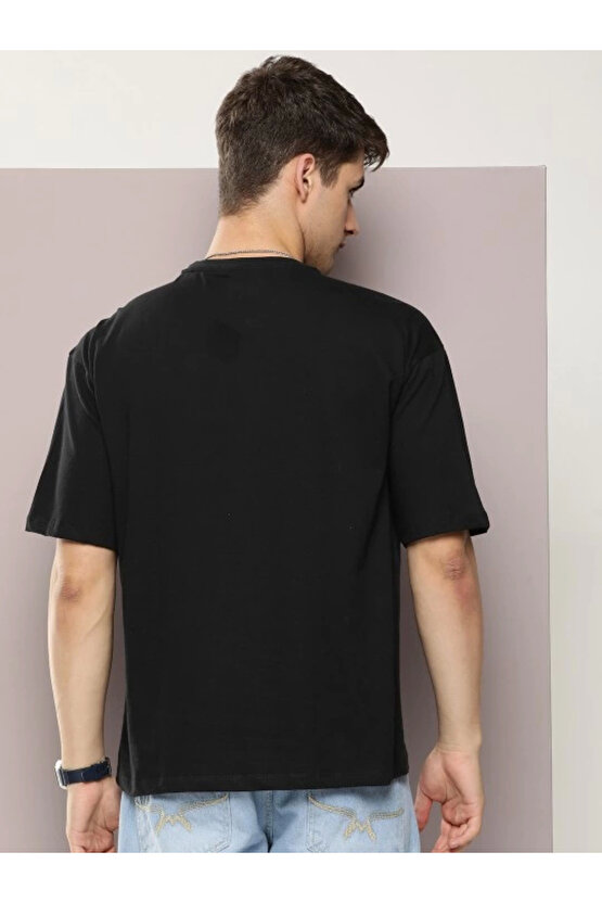 Erkek Baskılı Oversize T-shirt - Siyah