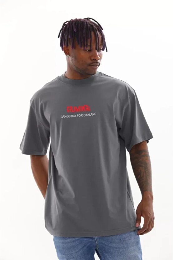 Edolika Unisex Baskılı Oversize T-Shirt - Füme