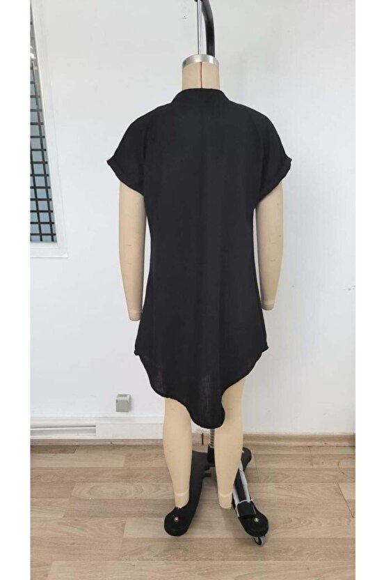 Kadın Kısa Kollu önden Düğmeli Ithal Keten Elbise