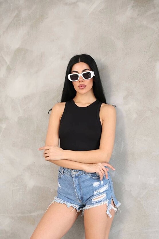 Kadın Kolsuz Badi bluz - Siyah