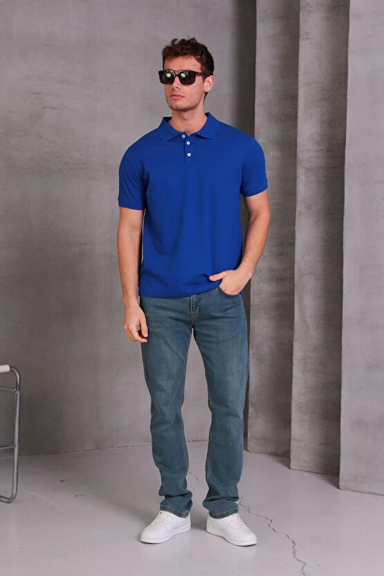 Erkek Slim Fit Pamuklu Yumuşak Doku Nefes Alan Kumaş Yakalı Tişört