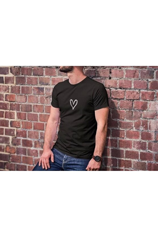 Unisex Bisiklet Yaka Baskılı Oversize T-Shirt - Siyah