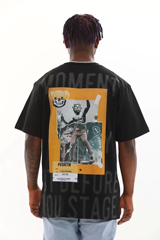 Unisex Baskılı Oversize T-Shirt - Siyah