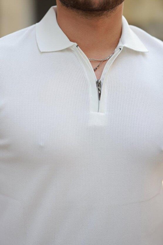 Erkek Fermuarlı Yakalı Kısa Kollu Tshirt