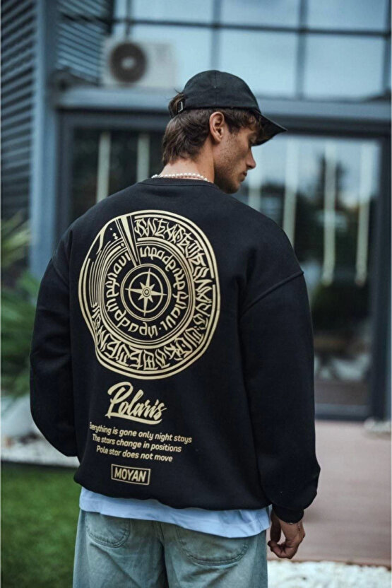 munn collection Kışlık Bisiklet Yaka Ön Ve Arka Baskılı SweatShirt - Siyah