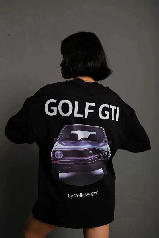 Erkek Sırt Golf Baskılı Oversize T-shirt - Siyah