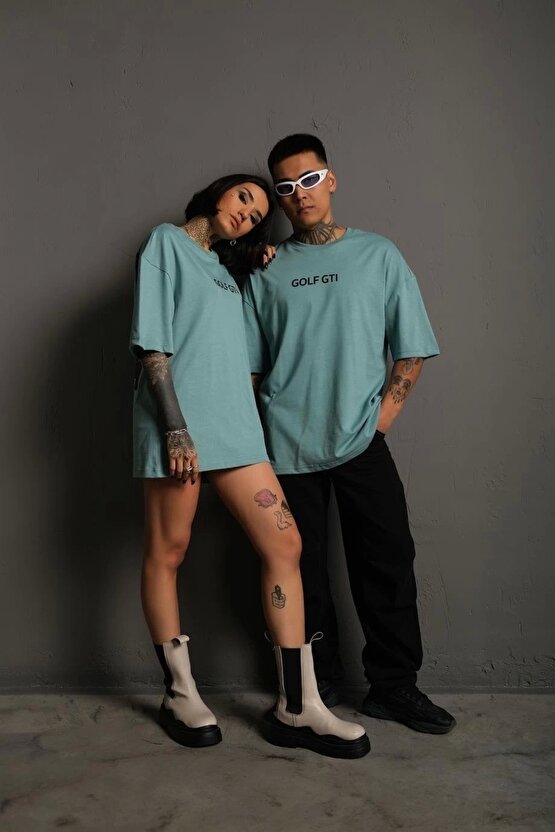 Kadın Sırt Golf Gtı Baskılı Oversize T-shirt - Mint Yeşili