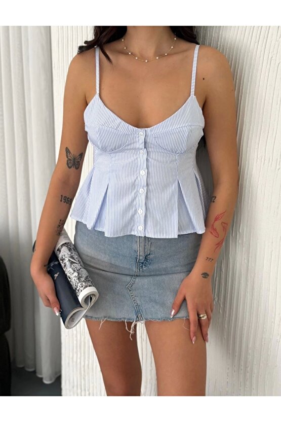 Velmora Premium Askılı Dekolte detaylı crop - Açık Mavi -VLMR