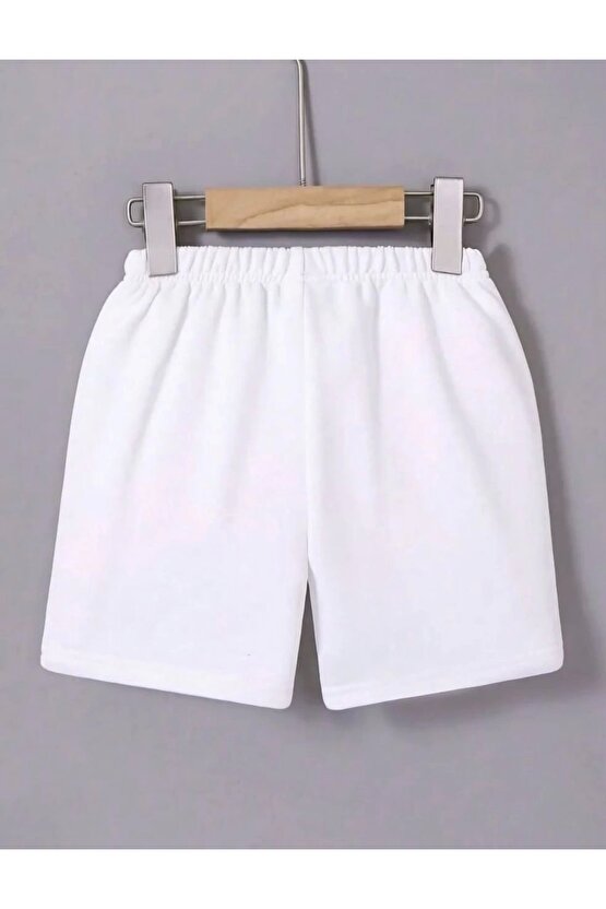 Kadın Beli Lastikli Baskılı Mini Şort - Beyaz