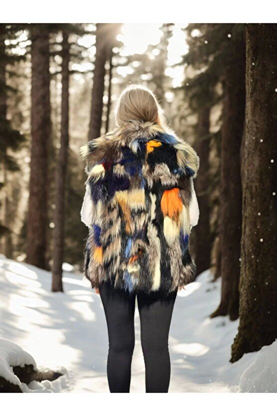 Kadın Kolsuz Hakiki Deri Ceket - Siyah