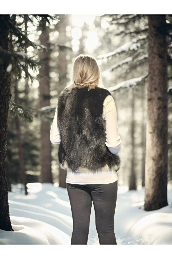 Kadın Kolsuz Fermuarlı Yelek - Siyah