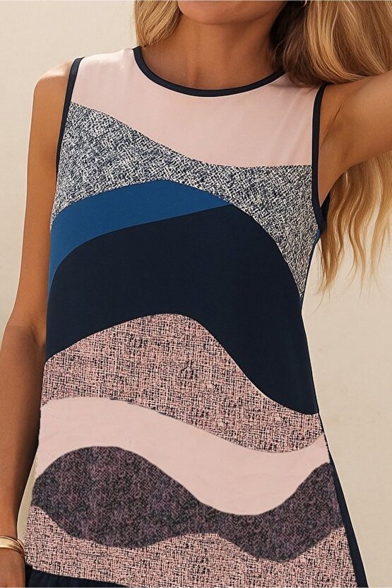 MODAVERA Kadın Kolsuz Sırttan Bağlamalı Fırfırlı Leopar Desenli Dalgıç Elbise