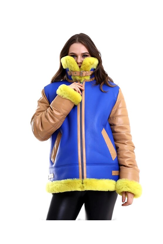 Kadın Koyun Derisi Pilot Hakiki Kürk - Sarı