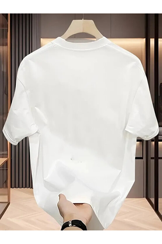 AICG Ön Arka Baskılı Bisiklet Yaka Kadın Oversize Bisiklet Yaka T-shirt - Beyaz